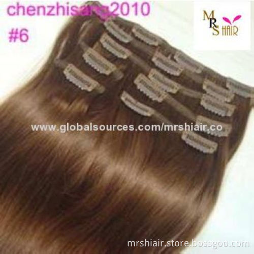 Full Head Clip-on, Brazilian Clip Ins Human Medium Brown Hair Extension. 7pcs/set